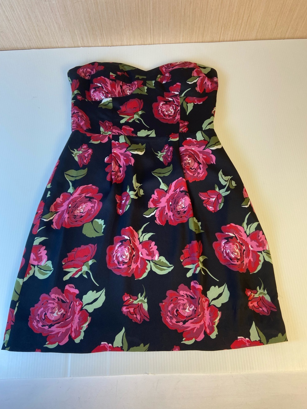 BCBGeneration Rose Print Strapless Fit & Flare Dress XS